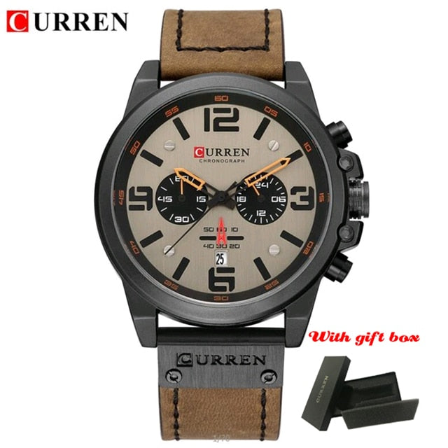 CURREN Top Luxury Brand Men&#39;s Military Waterproof Leather Sport Quartz Watches Chronograph Date Fashion Casual Men&#39;s Clock 8314