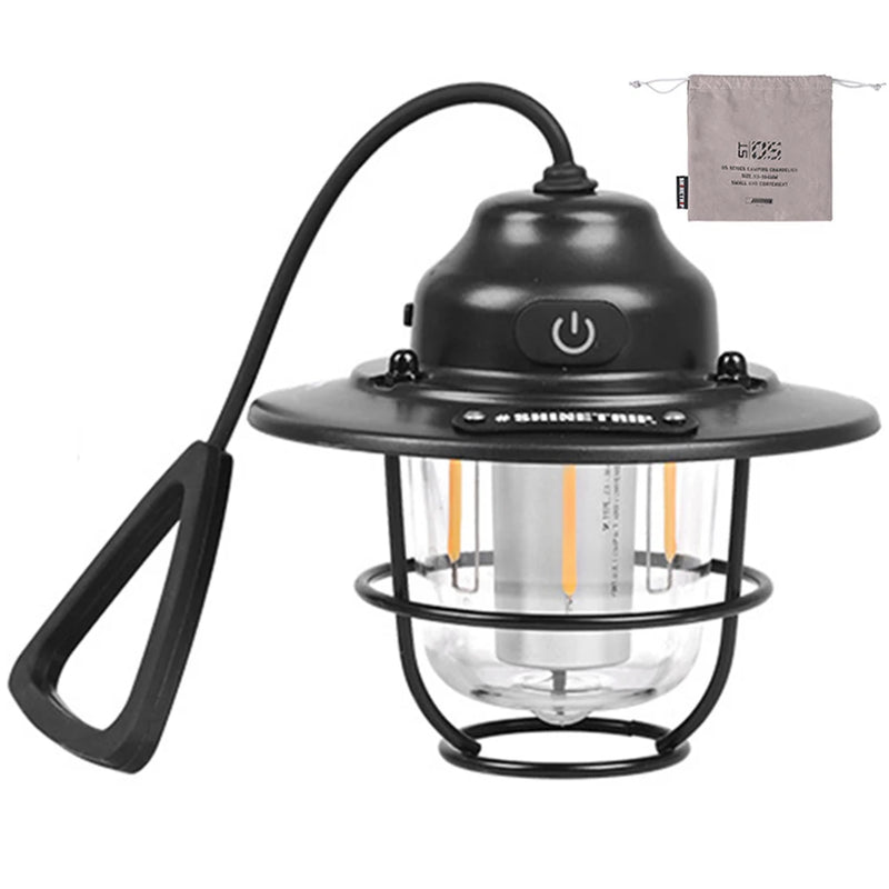 LED Camping Light Retro Hanging Tent Lamp Waterproof Retro Camping Lantern Stepless Dimmable 4500mAh Rechargeable Emergency Lamp