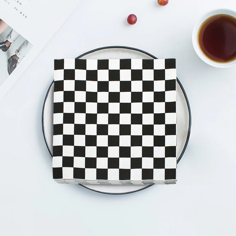 20pcs/pac Fashion Black White Checkered Printed Napkin Papers Minimalist Chessboard Patterned Paper Napkins Coffee Shop Cloth