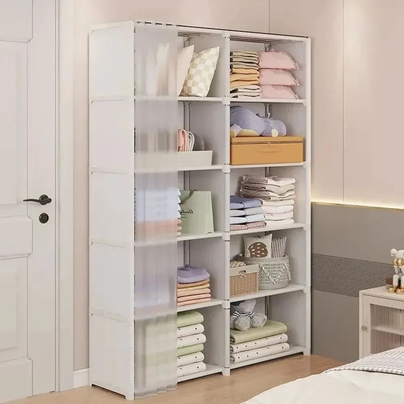 Dustproof Wardrobe Multipurpose Storage Rack Folding Plastic Cabinet Wardrobes Simple Assembly Multi-layer Wardrobe Partition