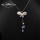 GLSEEVO Natural Pearls Butterfly Pendant Amethyst Long Chains Women's Necklace Elegant Charm Vintage Jewelry For Girls