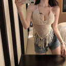 summer holiday beach camis lady sexy tassels crochet camisole women sexy tassels bikini camis female crochet halter bikini tops