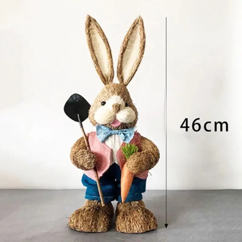 46cm Straw Woven Bunny Straw Rabbit Decoration Ornament Easter Holiday Decors Sculptures & Statuette Yard Party Home Supply