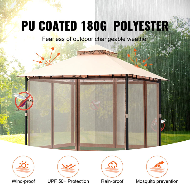 SucceBuy 11x11ft/10x10ft/10x13ft Portable Gazebo PU Coated 250D Garden Market Waterproof Collapsible Canopy Tent for Outdoor