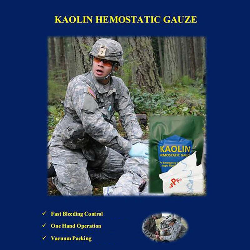 1Bag Hemostatic Kaolin Gauze Combat Emergency Trauma Z-Fold Soluble For Ifak Tactical  First Aid Kit Medical Wound