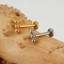 Right Grand ASTM F136 Titanium 18G 16G Push Pin Threadless Linear Triple Bead Labret Cartilage Helix Conch Monroe Tragus Earring