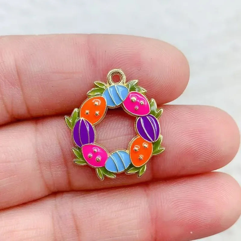 10pcs Alloy Dripping Cartoon Easter Eggs Charm Pendant Necklace Keychain Earrings DIY Rabbit Eggshell Handmade