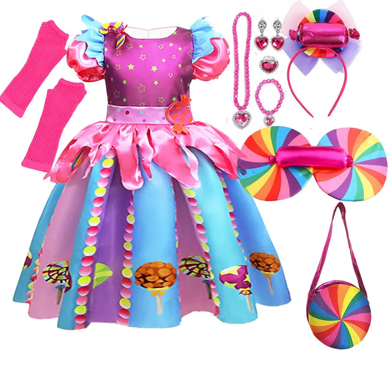 Candy Fairy Costume Girls Lollipop Cosplay Dress Toddler Carnival Purim Rainbow Vestidos Christmas Party Princess Clothing Gown