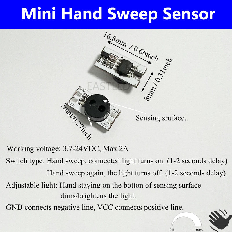 DC5V12V24V Hand Wave Sensor Switch Module Rounded Head 2A Mini Sweep Smart LED Controller for Kitchen Wardobe Cabinet LED Strip