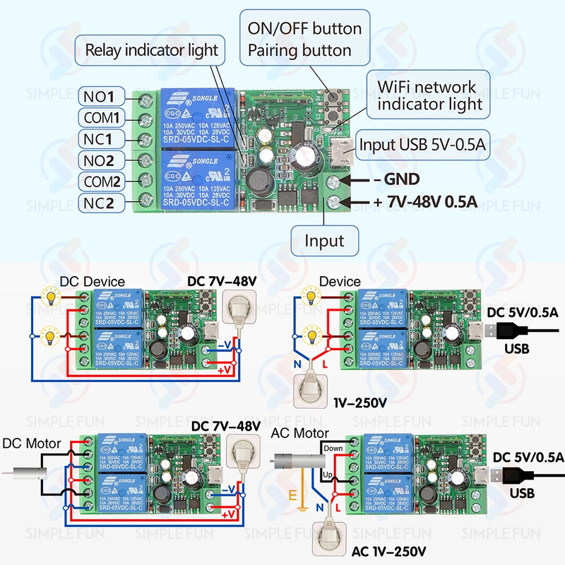 EWelink WiFi Smart Switch,DC 5V 12V 24V 48V 2CH Relay Receiver,Timer Module,Alexa Google Home Voice Control,Switch Modification