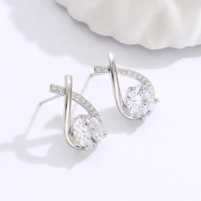 Fashion Cross Stud Earrings For Women Girls Korean Style Elegant Crystal Jewelry Ear Rings Fishtail Lady Earrings Gifts