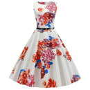 Blumenmuster Sommerkleid Damen Vintage Kleider Elegant Retro Party Tank Ärmellos Freizeit Bürokleid