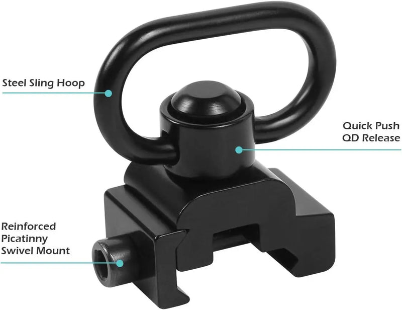 Quick Release Buckle Sling Adapter Ring QD Swivel Mount Push Button 1-1/4" 20mm Weaver Rail or Picatinny Rail Mounted