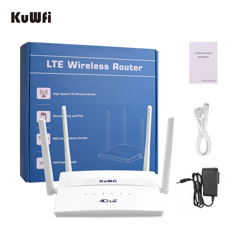 KuWFi 4G LTE Router Cat4 Wireless WiFi Router 4G SIM Wifi Router 2.4G 5.8G Dual Band 750Mbps Roteador LAN WAN Support 32 Users