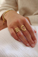 Youthway Metal Cutout Geometric Rectangular 18k Gold Plated Ring Texture Waterproof Jewelry for Women