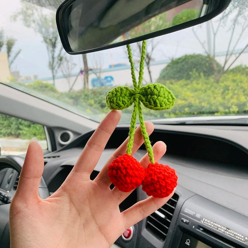 Cute Cherry Kawaii Flower Car Mirror Hanging Charm Fruit Decor Teens Interior Rear View Mirror car Accessories for Women