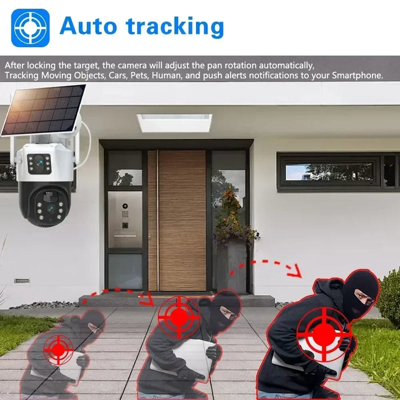 4G Sim Card 8MP PTZ Dual Lens Solar Outdoor Security Camera PIR Detection Waterproof V380 Pro Smart Baby Monitoring PTZ Camera