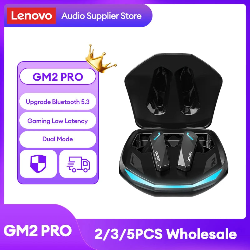 Original Lenovo GM2 Pro 2/3/5pcs Bluetooth 5.3 Wireless Headphones HiFi Sound Low Latency Earbuds Game Music Dual Mode Headset