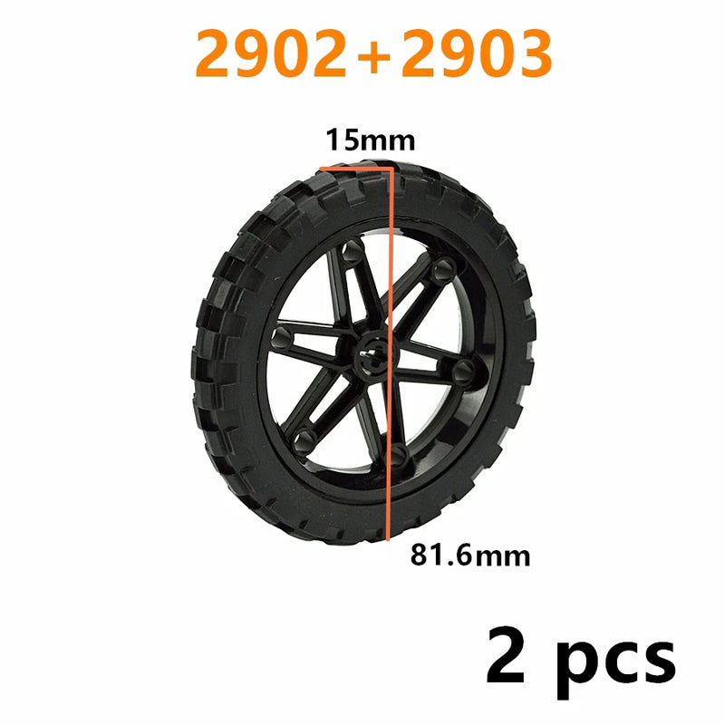 2Pcs MOC Building Block Motorcycle Tyre & Motorcycle Rim Technical Part Brick Wheel Hub Compatible with 88517 11957  Cars Toy