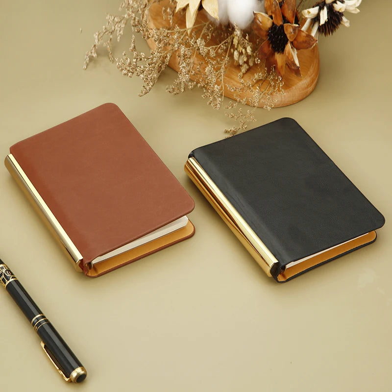 Metal Leather A7 Notebook Mini Pocket Notebook Portable Loose-leaf Notebook Luxury Hand Ledger Budget Planner Agenda