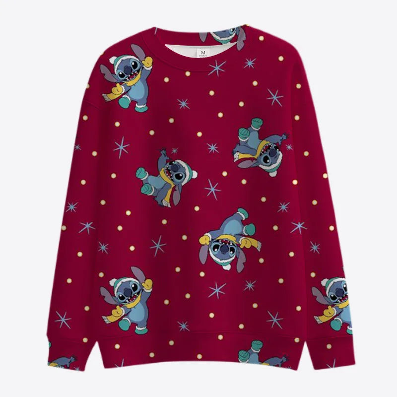 New Merry Christmas Disney Stitch and Mickey Minnie Fall Harajuku Crew Neck Casual Women's Long Sleeve Sweatshirt Ladies Top Y2K