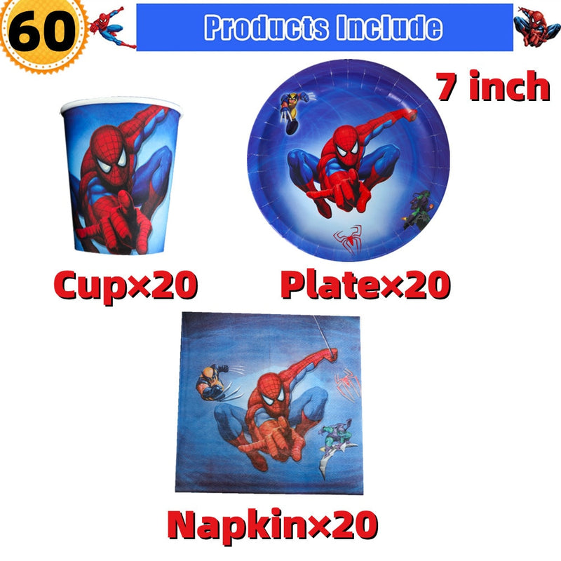 10/20 people Spiderman Theme Birthday Party Decorations Set Paper Cup 7inch Plate Superhero Baby Shower Kids Boys Party Supplies