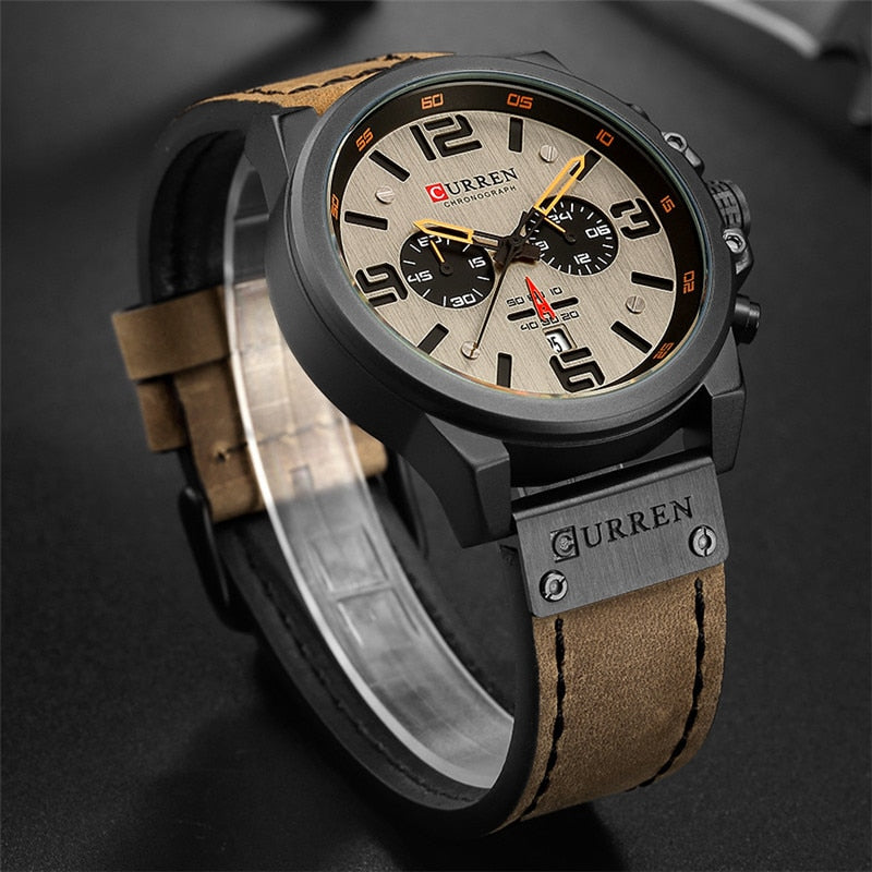 CURREN Top Luxury Brand Men&#39;s Military Waterproof Leather Sport Quartz Watches Chronograph Date Fashion Casual Men&#39;s Clock 8314