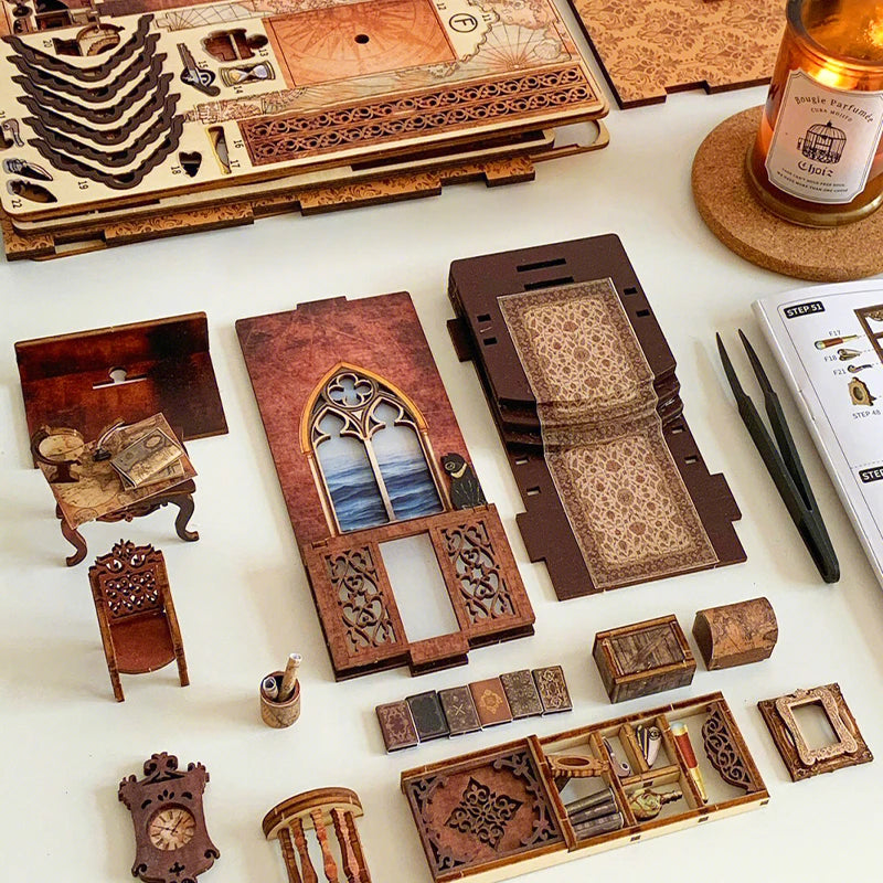 CUTEBEE Book Nook Kit Diy Bookend 3D Miniature House Sailing Memory Wooden Book Shelf Insert Model Light Building For Kid Gifts