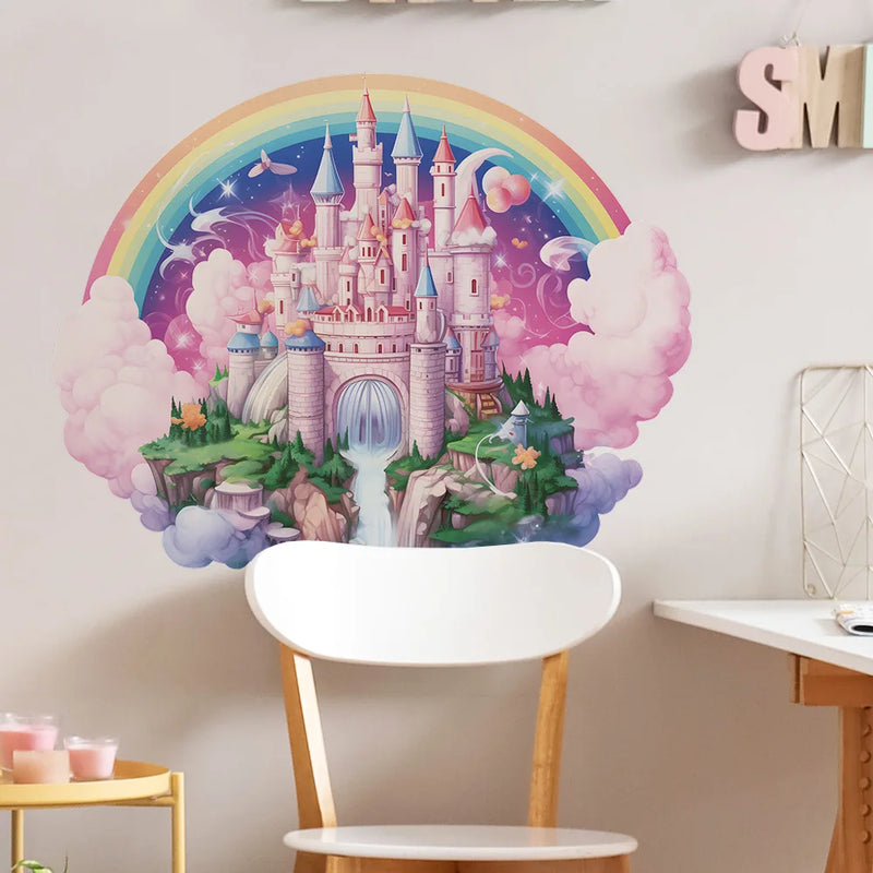 Rainbow Castle Vinyl Child Wall Sticker For Baby Room Decor Bedroom Accessories Furniture Sticker Adhesive Wallpaper Wall Decor