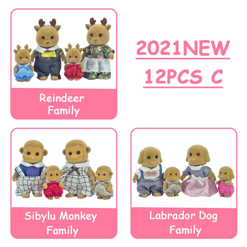 Easter Bunny 10-18Pcs Forest Family Miniture Animals Doll Toy Simulation 1:12 Reindeer Panda Figure Girl Dollhouse Birthday Gift