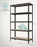 5-Tier Heavy Duty Shelving Unit, Screwless Mounting, 750 kg Capacity, 60 x 120 x 200 cm