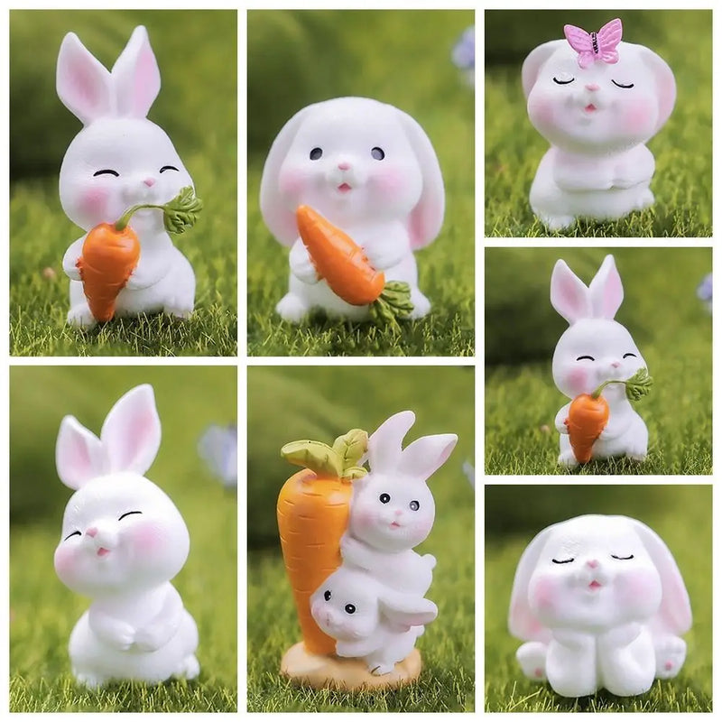 Cartoon Miniature Rabbit Figurine Mini Micro Landscape Miniature Resin Hare Easter DIY Accessories Carrot Bunny Statue