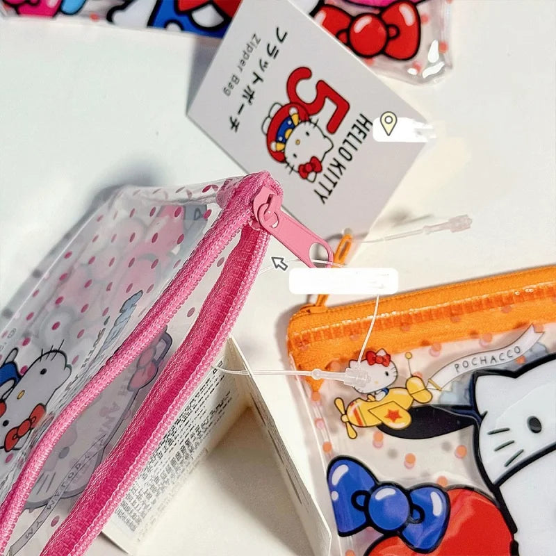 Sanrio 50Th Anniversary Hello Kitty Kuromi Hangyodon Pvc Waterproof Storage Bag Coin Lipstick Wallet Children's Mini Card Bag