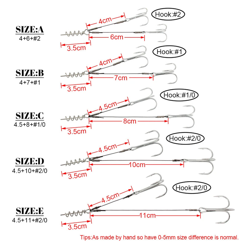 Spinpoler Corkscrew Pike Rig Stinger Fishing Hook For Soft Lure Super Sharp Double Treble Hooks 2 1 1/0 2/0 Wire Line Tackle
