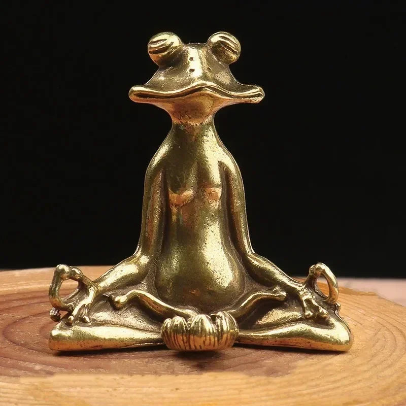 Vintage Brass Meditation Zen Buddhist Frog Statue Trinket Copper Animal Sculpture Incense Burner Home Desk Decoration Tea Pet