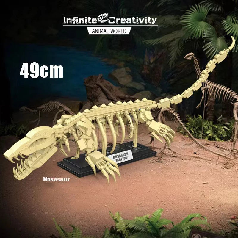 Jurassic Dinosaur World Series T-rex Mosasaur Triceratops Skeleton Building Blocks Fossil Model Bricks Figure Dino Toys Kid Gift