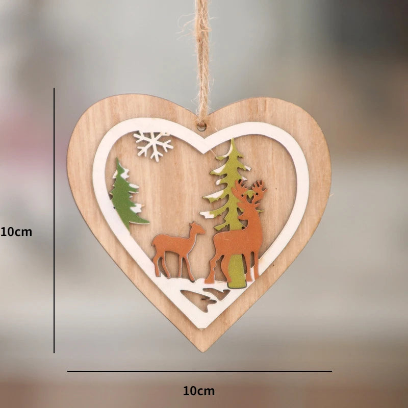 Christmas Wooden Pendant santa car pattern Xmas Tree Hanging Ornaments Christmas Decorations for Home Navidad Gift New Year 2023