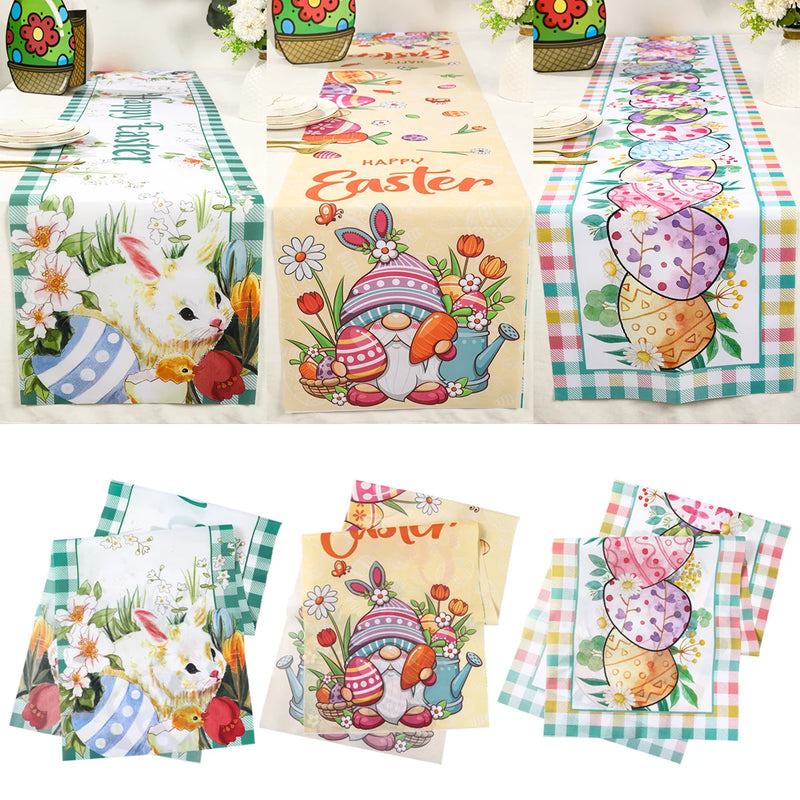 35x180cm Easter Table Runner Watercolour Bunny Eggs Table Runner Easter Decor for Kitchen Dining Table Home Party Decorations