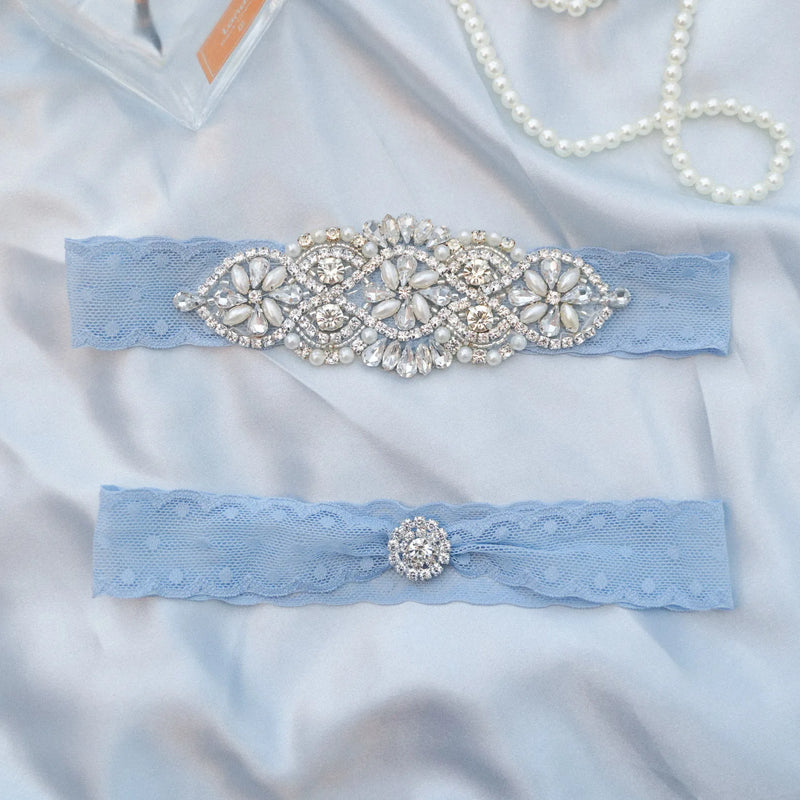 Sky Blue Bridal Wedding Garters 2025 for Bride Party Crystals Pearls Sexy Rhinestone  Garter Belt for Women Accessories Gift