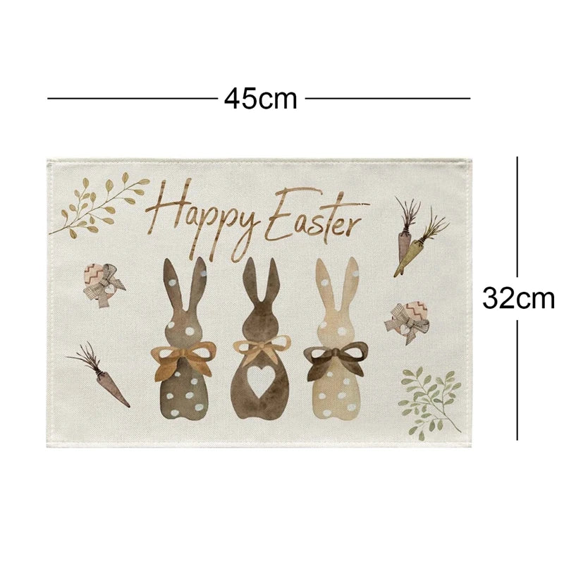 2024 Easter Rabbit Table Runner Linen Bunny Dining Table Cloth Placemat Spring Holiday Happy Easter Decoration For Home Kitchen