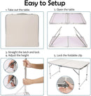 90x60x67cm Aluminium Camping Table, Portable Folding Table Small Picnic Table Laptop Desk TV Dinner Bed Home Office, White