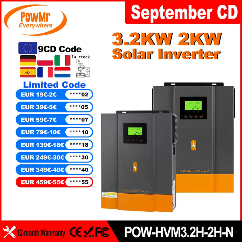 PowMr 3.2KW 24V Hybrid Solar Inverters 12V V Pure Sine wash 80A MPPT Solar Charge Controller Charges lithium Battery With WIFI