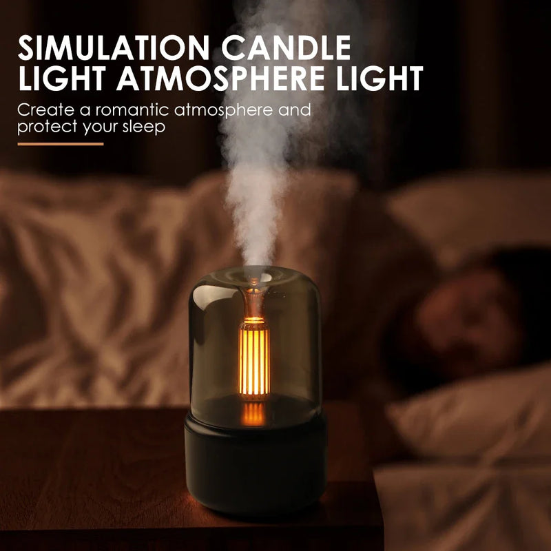 Simulation Flame Diffuser USB Essential Oil Aromatherapy Office Home Flame Humidifier Aroma Diffuser With Warm LED Candle Lamp