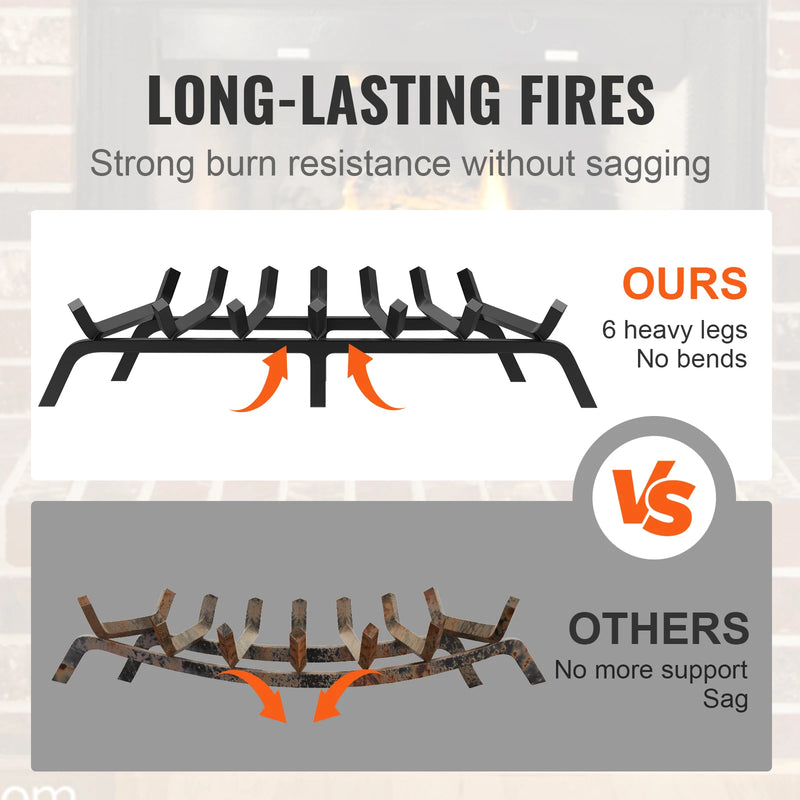 SucceBuy Fireplace Log Grate Fireplace Grate with 6 Legs 3/4’’ Solid Powder-coated Steel Bars Log Firewood Burning Rack Holder