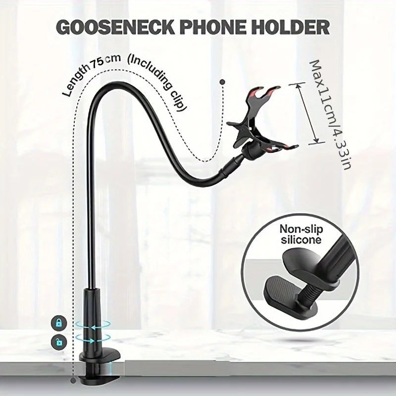 Phone Clip on Stand Holder with Grip Flexible Long Arm Gooseneck Lazy Bracket Mount Clamp for IPhone 15 Pro Max  Accessories New