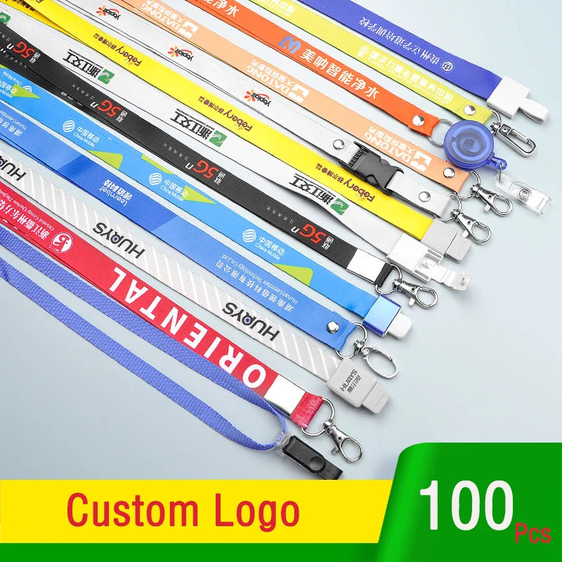 100pcs Custom Logo Lanyard Key Chain For ID Card Holder Staff Cards Safety Neck Rope With 1.5cm/2.0cm/2.5cm Width