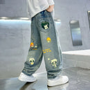 Boys' Jeans 2026 Spring and Autumn Cartoon Children's Pants Fashionable Big Boys' Straight leg Pants Kids Hip Hop Pants 4-14Year