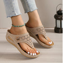 Large Size Casual Sandals Women Summer New Thick Sole Clip-toe Hollowed Ladies Slides Flip Flops Wedge Heel Solid Color Slippers