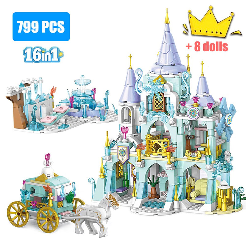 Friends Princess Castle House Sets for Girls Movies Royal Ice Playground Horse Carriage DIY Building Blocks Toys Kids Gifts 2022