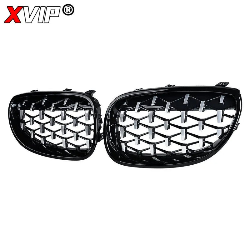 XVIP All Black Front Bumper Grilles For BMW 5-Series E60/E61 M5 325i 2004-2009 Chrome Silver Diamonds Style Grilles  Accessories